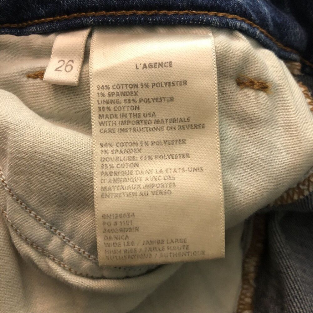 L’Agence Danica High Rise Wide Leg Cropped Denim Jeans Raw Hem Womens 26 - Picture 6 of 6